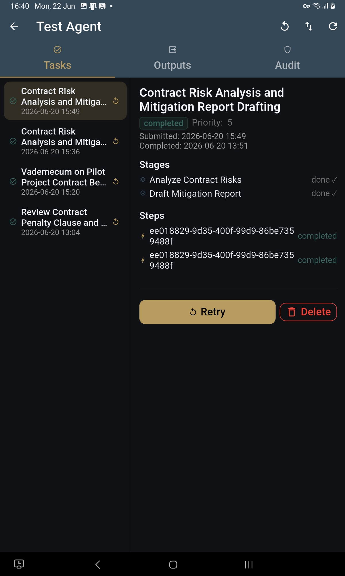Agent detail view